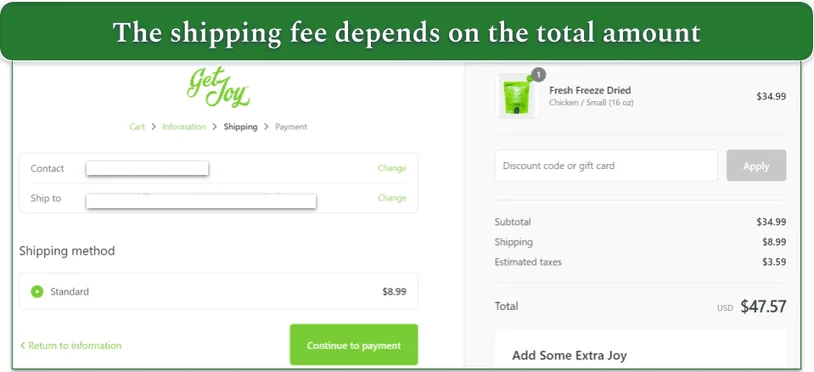 The Get Joy price and fee breakdown