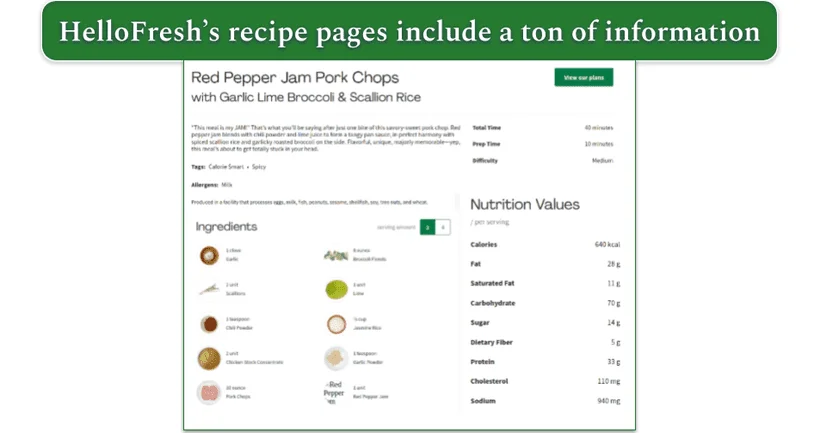 A typical HelloFresh recipe page