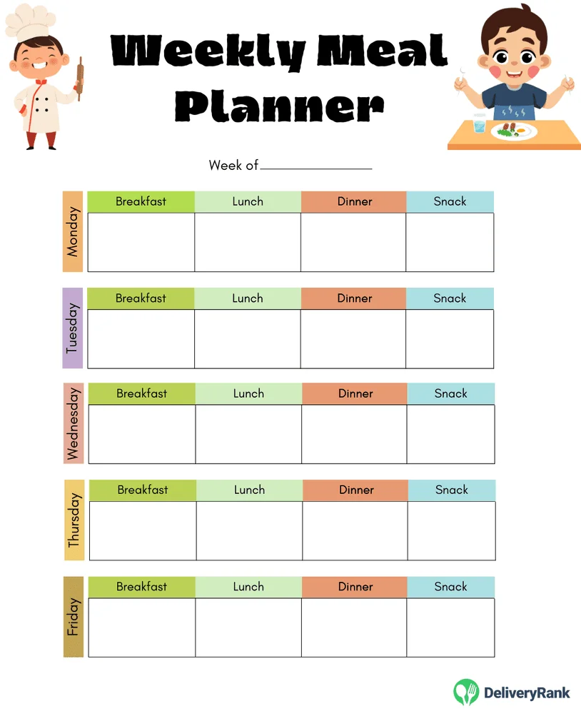 A sample weekly meal planner