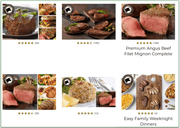 The Chicago Steak Company's steak section of the menu