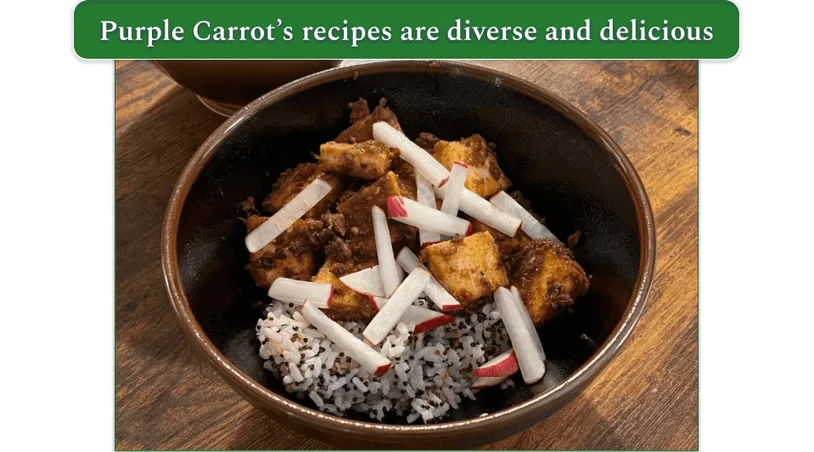 Image of a cooled Purple Carrot recipe in a bowl