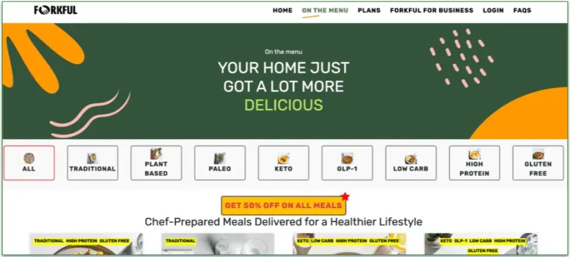 screengrab of forkful's plan options
