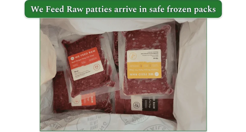 Open We Feed Raw delivery box with frozen packs