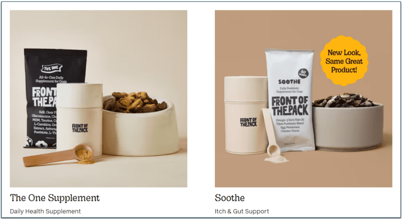 Front of the Pack has 2 health supplements for dogs