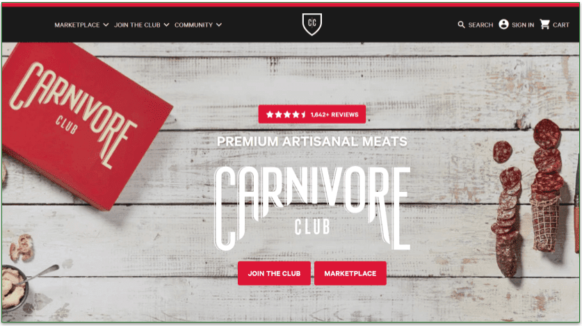 Screenshot of Carnivore Club's homepage