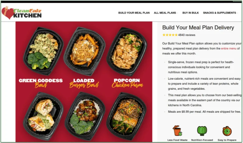 Screenshot of the Build Your Meal Plan sales page
