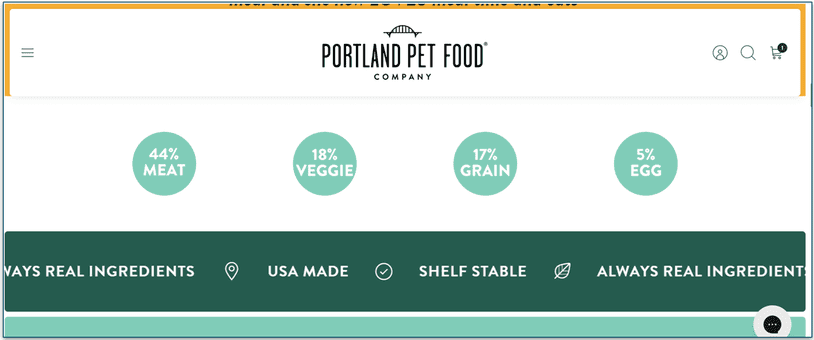 Ingredient structure of Portland Pet Food Company's Tuxedo's Chicken & Yams dog meal