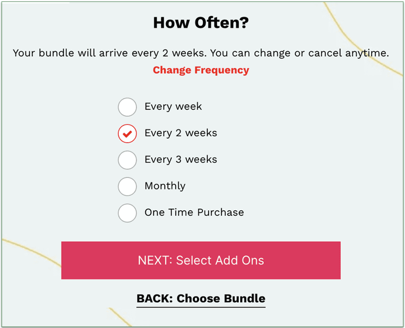 The delivery frequency selection page
