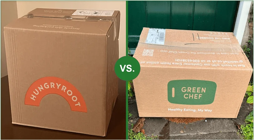 Boxes from Hungryroot and Green Chef, side-by-side