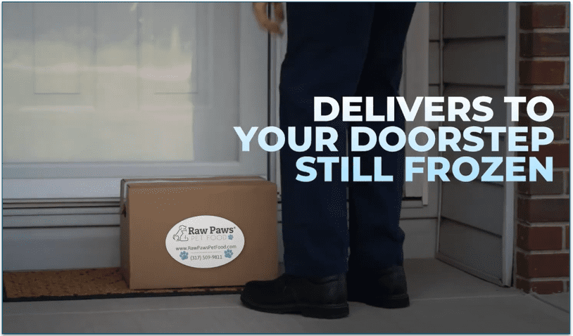 Raw Paws' delivery box at a doorstep