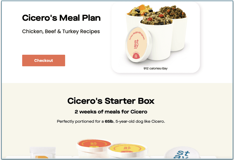 A screenshot of StayLabs meal recommendations