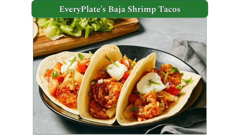 a screenshot of everyplate's baja shrimp tacos