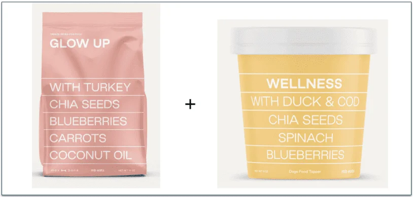 Maxbone's Glow Up Turkey dog food with its Wellness Duck & Cod topper