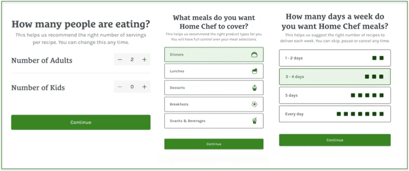 Screenshot of choosing the number of servings per Home Chef order