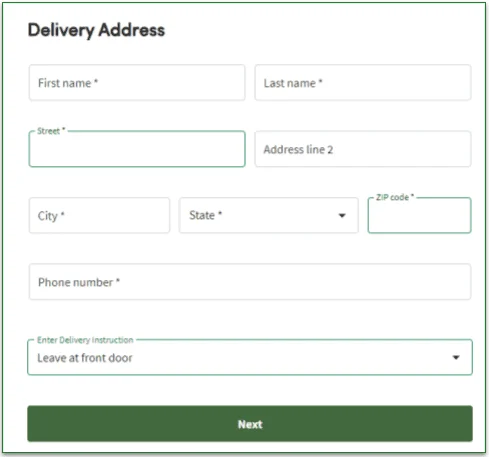 The address input stage of Green Chef's signup process