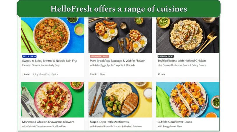 Image of 6 dishes on the HelloFresh menu