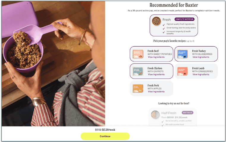 or get a half-fresh plan and combine Ollie with your dog’s current food.