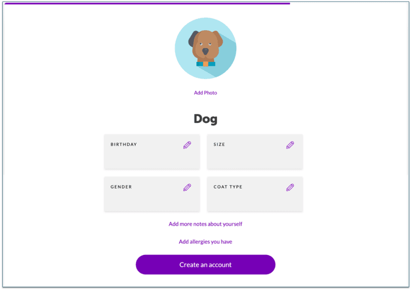 a screenshot of pup box's questionnaire answer overview