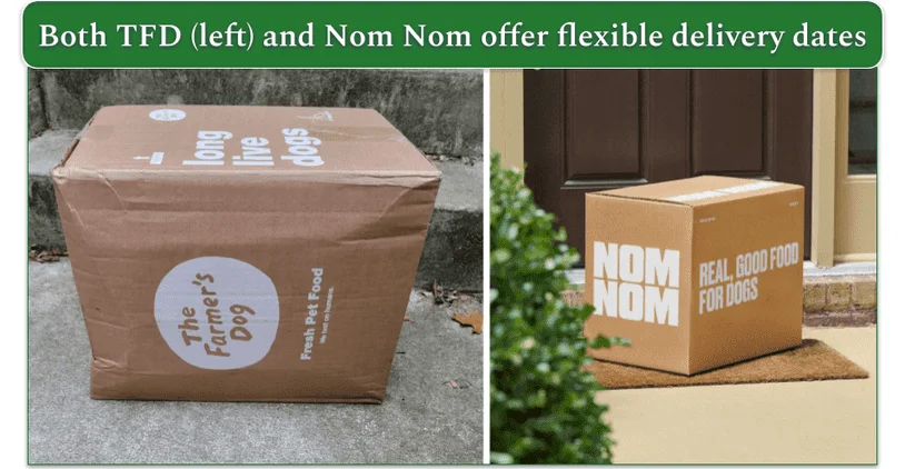 The Farmer's Dog and Nom Nom's delivery boxes