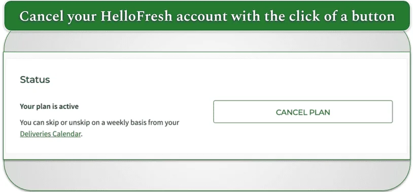 A screenshot of HelloFresh's Status page