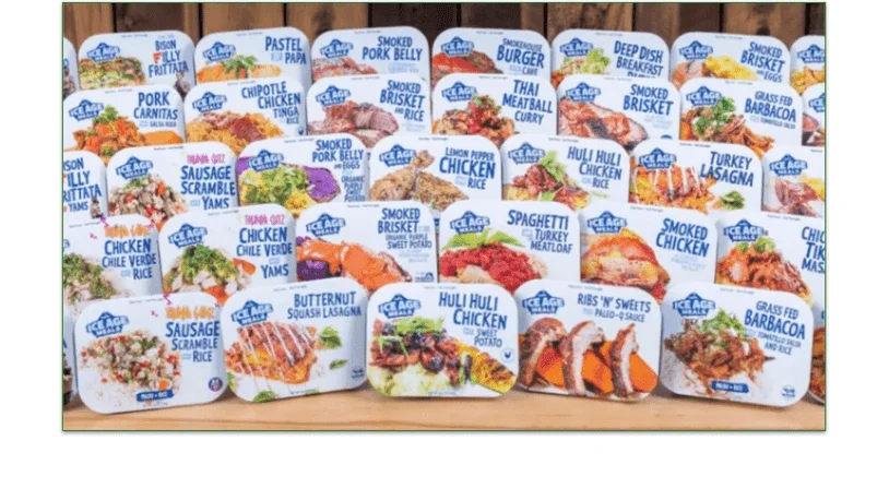 A sample of single-serving prepared paleo meals available at Ice Age Meals