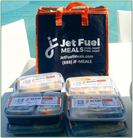 Jet Fuel Meals delivery bag and food containers
