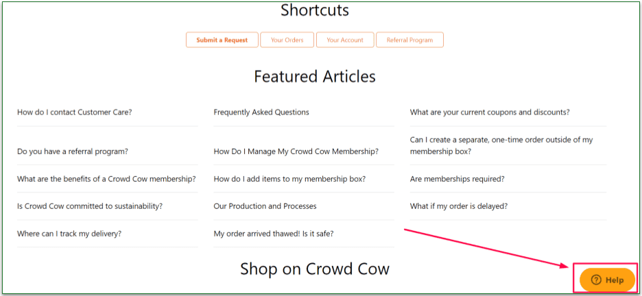 Help icon in Crowd Cow's Help Center
