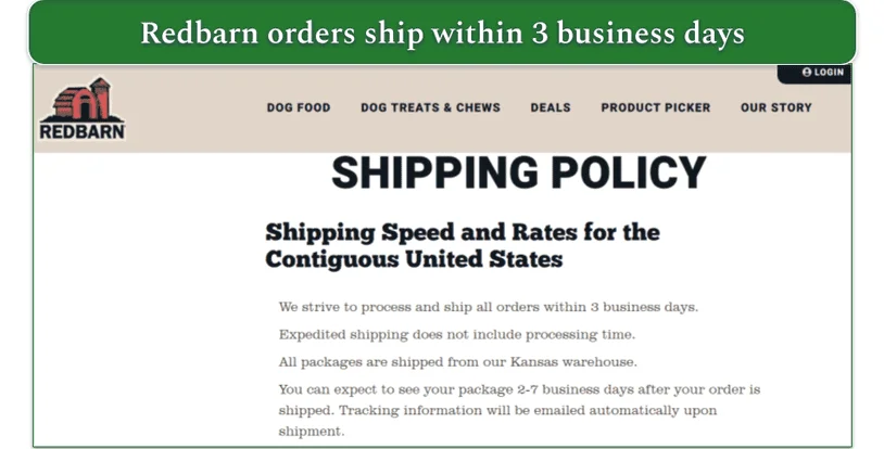 Redbarn's shipping policy