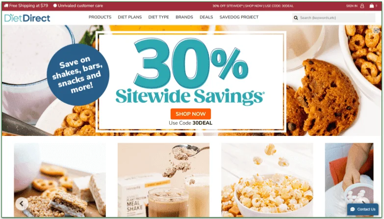 The Sign In button on Diet Direct's website