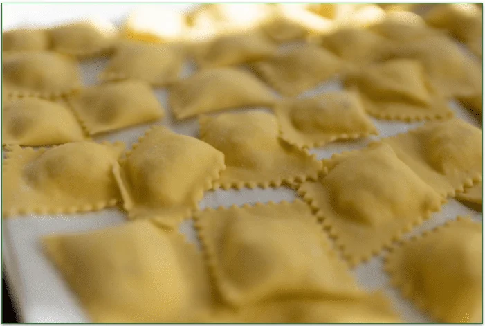 Fresh ravioli, waiting to be toasted