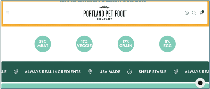Ingredient structure of Portland Pet Food Company's Rosie's Beef N' Rice dog meal pouch