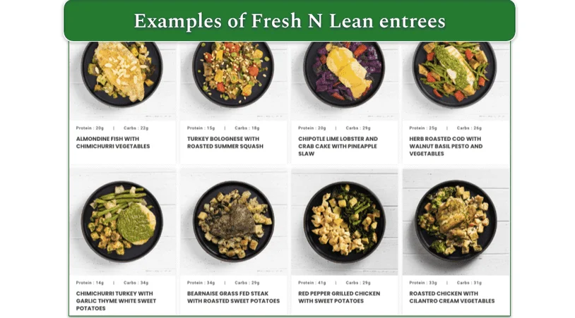 A screenshot of from Fresh N Lean's menu4
