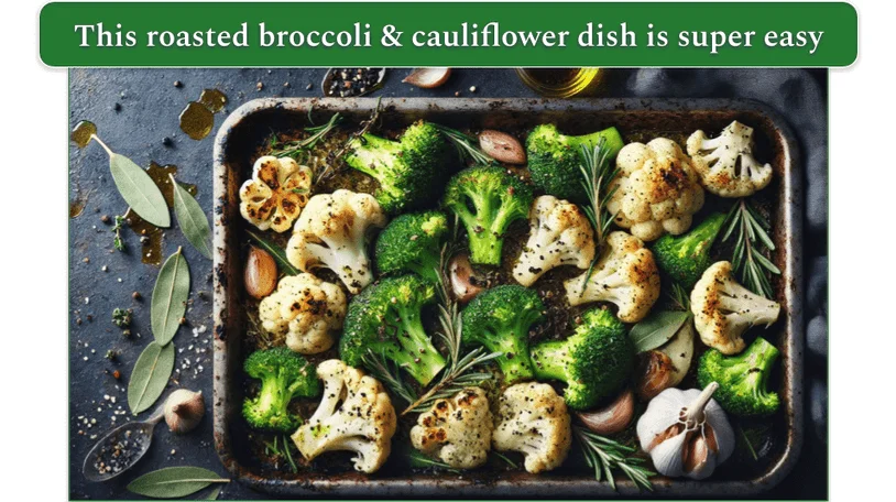 image of broccoli and cauliflower with garlic and olive oil
