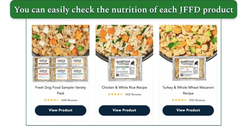 Screenshot of 3 JustFoodForDogs products
