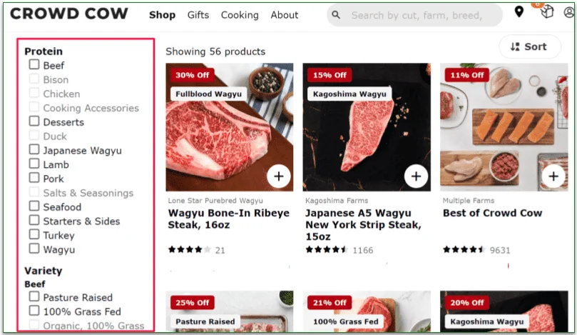 Crowd Cow side filters