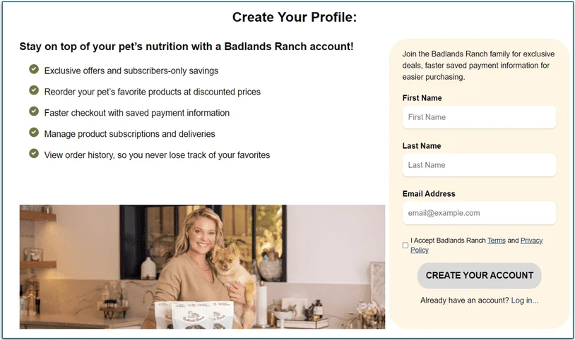 Badlands Ranch open an account page