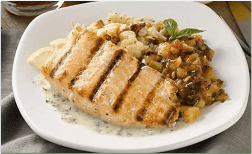 Grilled Salmon with Creamy Pesto by BistroMD, 380 calories per serving