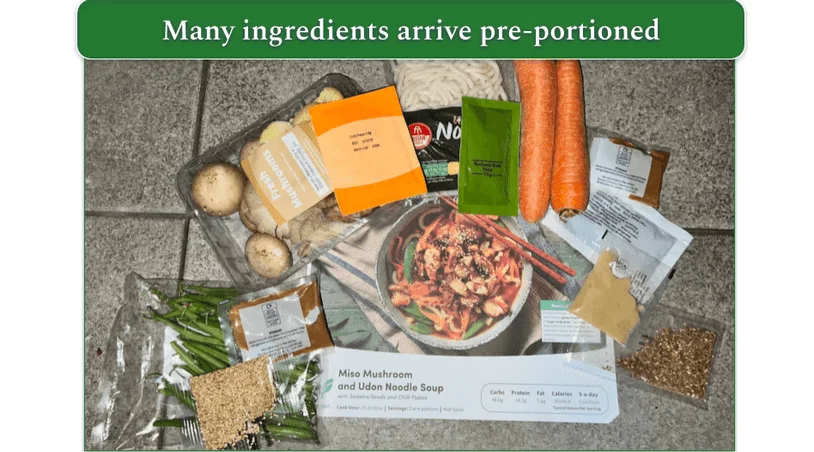 Image of Green Chef's Miso Mushroom and Udon Noodle Soup with all the necessary ingredients