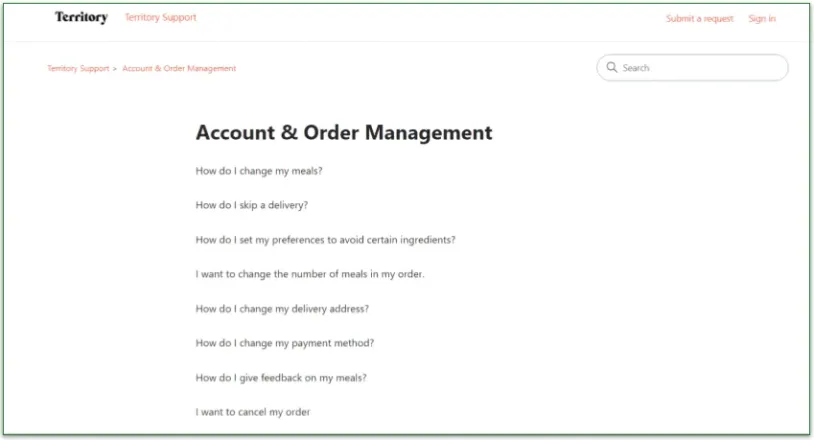 Account management questions in the FAQ page