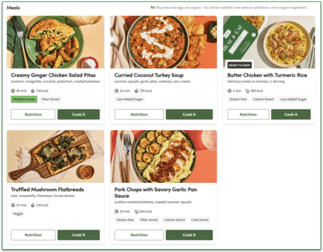 Green Chef’s menu labels each recipe with handy tags