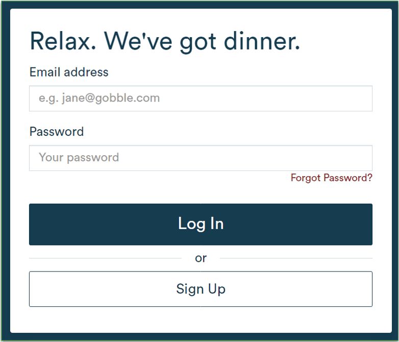 Gobble's login screen
