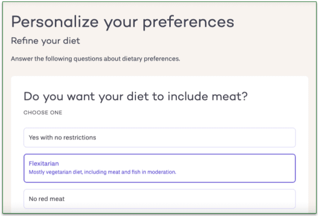 PlateJoy Sign up helps you customize your diet