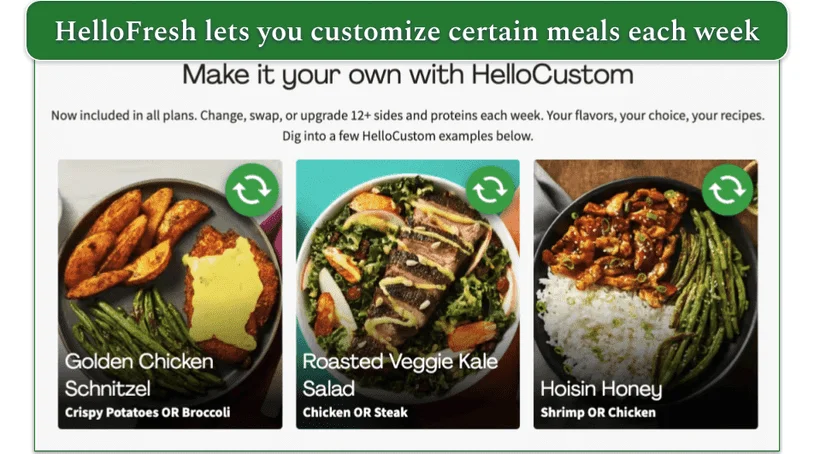 A screenshot of HelloFresh's HelloCustom feature