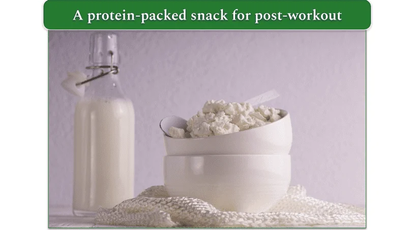 A bottle of milk and a bowl of cottage cheese