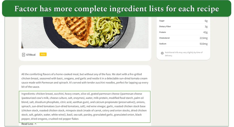 Screenshot of a Factor ingredient list.