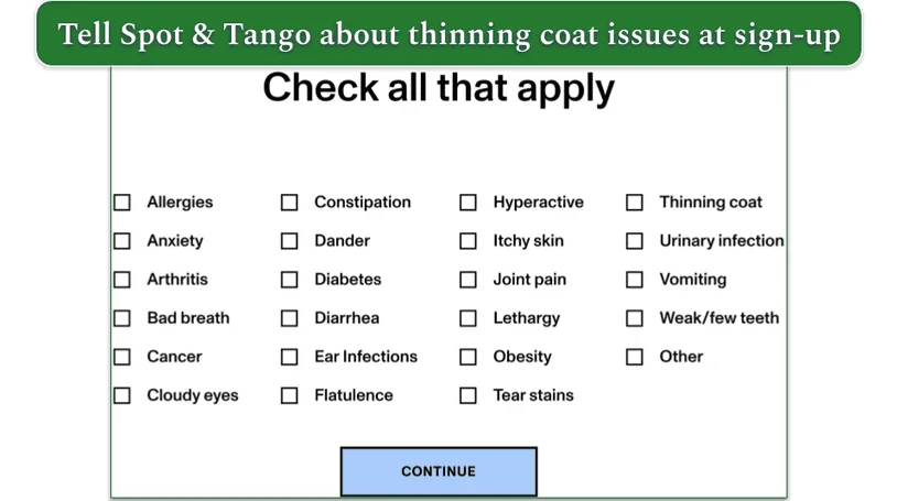 Spot & Tango quiz asks questions about allergies and other health conditions