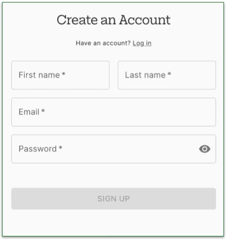 Screenshot of Territory Foods Create an Account section
