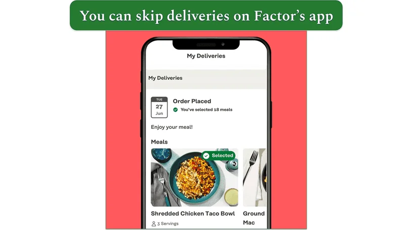 Image of Factor's app displaying the "My Deliveries" screen
