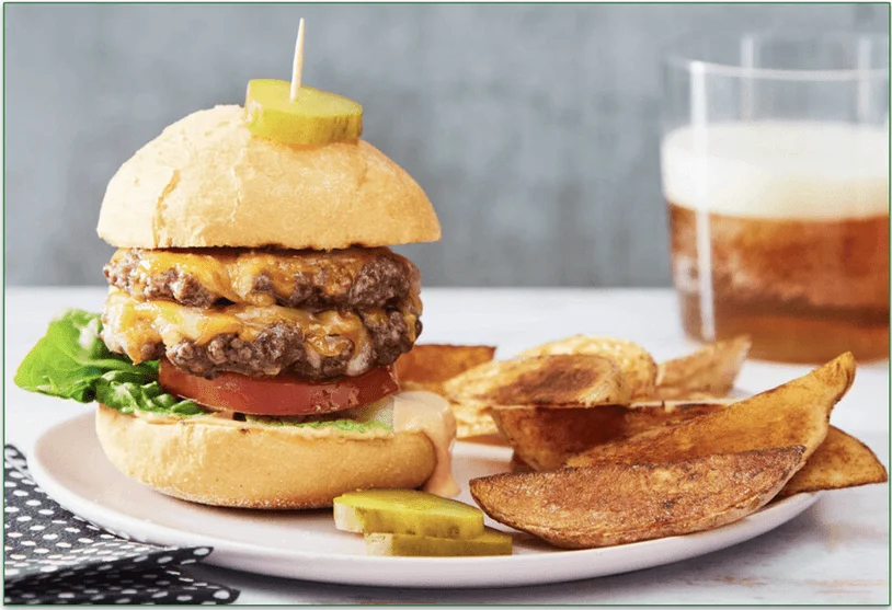 Grilled Double Patty Cheeseburger with Roasted Potato Wedges & Sriracha Mayo by Marley Spoon