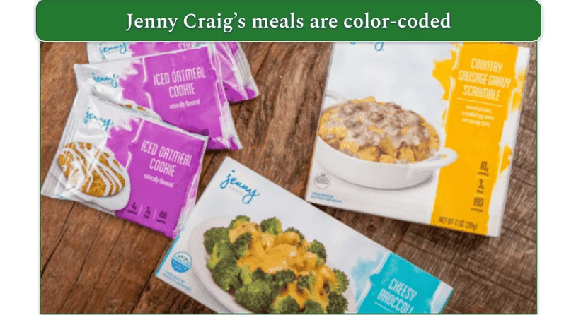 Jenny Craig meals in different color packaging